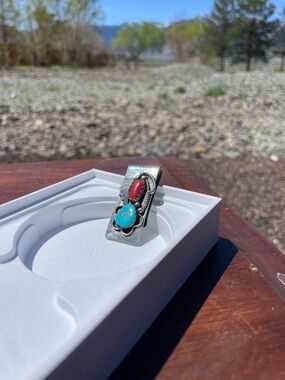 Native American Turquoise Coral Silver Money Clip